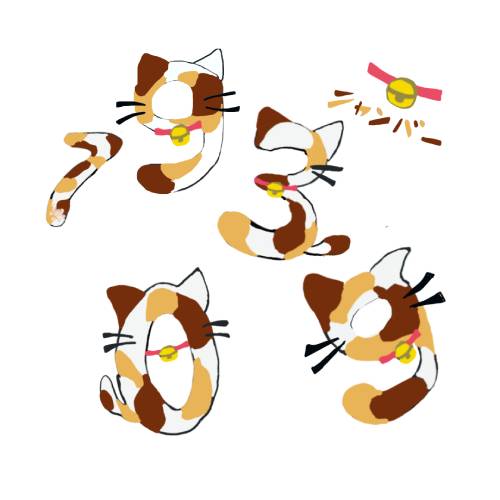 三毛猫が数字に化けたイラスト