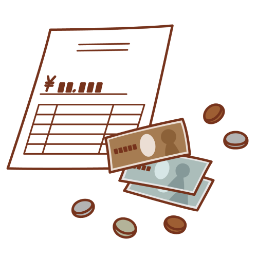 金額が記載された書類とお金のイラスト