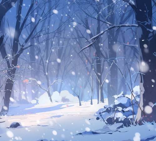 森に雪が降り積もる様子のイラスト