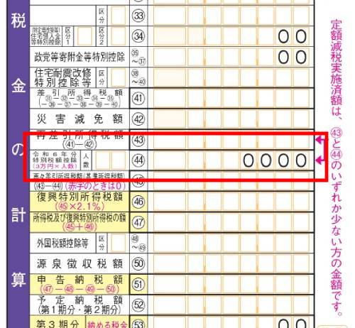 令和6年所得税申告書第一表の一部の画像