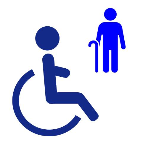 車椅子に乗った人と杖をついた高齢者のピクトグラム