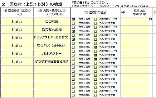 医療費の明細を記入する用紙の一部の画像