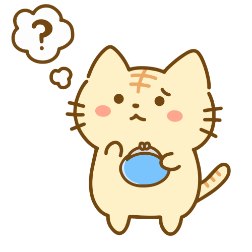お財布を持って考える猫のイラスト