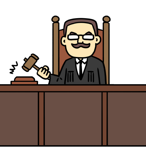法廷で木槌を鳴らす裁判官のイラスト