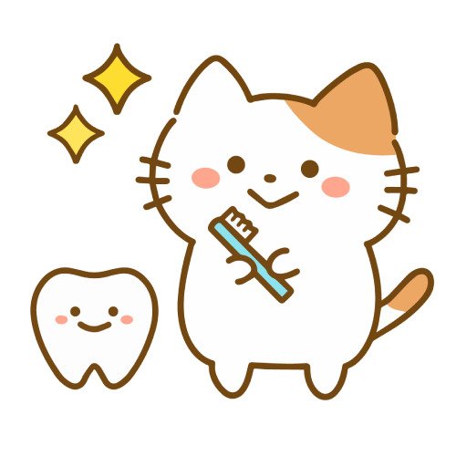 擬人化された一本の歯をピカピカに磨いた猫のイラスト