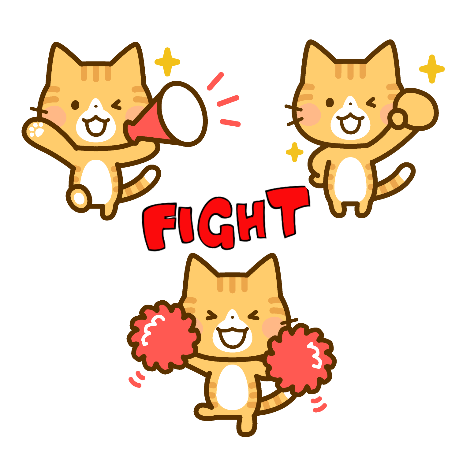 3匹の猫が応援しているイラスト