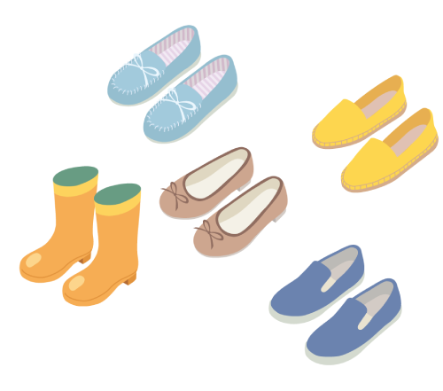 長靴、パンプスなど5種類の靴のイラスト